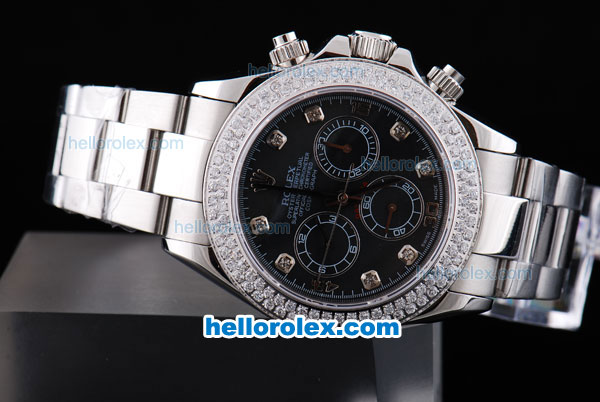 Rolex Daytona Oyster Perpetual Chronometer Automatic with White Diamond Bezel,Black Dial and Diamond Marking - Click Image to Close